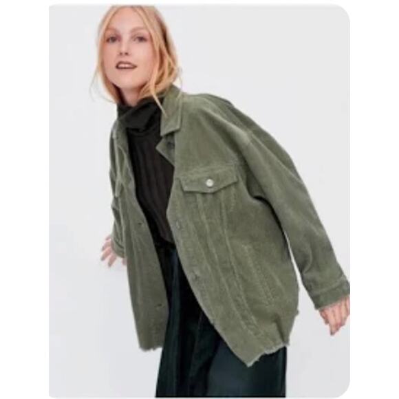 Zara Corduroy Oversized Button Front Shacket Jacket Women's Sz XS Green Cotton - Picture 7 of 7